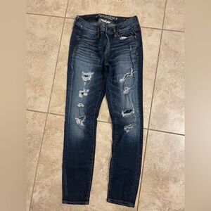 American Eagle Outfitters Dark Blue Distressed Skinny Jeans